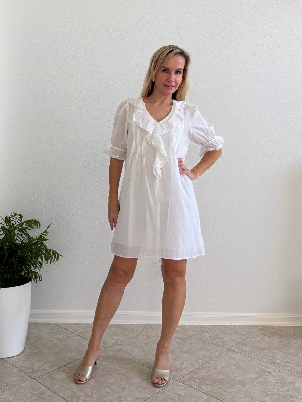Madewell NWT White Ruffle Pintuck Mini Dress Size S $138